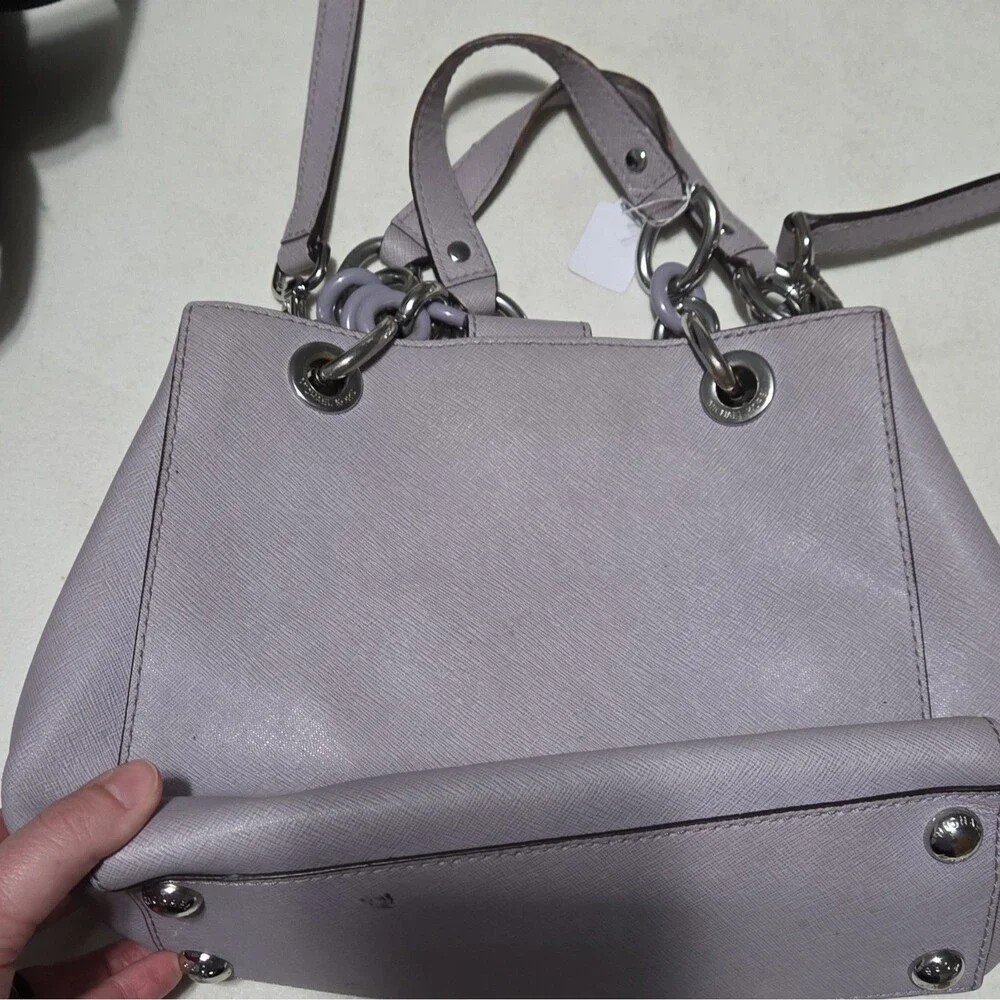 Michael Kors Purple Satchel Top Handle Bag Silver Hardware Zip Inner Pockets
